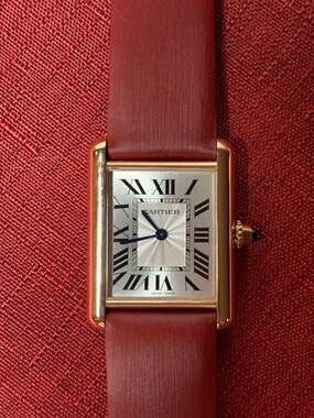 Cartier Tank Louis WGTA0062 Large 18K Rose Gold Manual Wind Watch Dark Red Strap